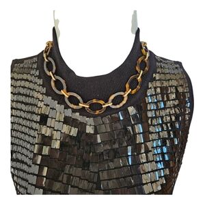 Vintage Ralph Lauren Faux Tortoise Necklace With Rhinstones 17-18 Inch